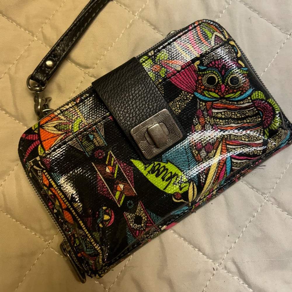 akroots Wristlet Wallet Crossbody Bag Owl Spirit PEACE Coated Canvas 4x6